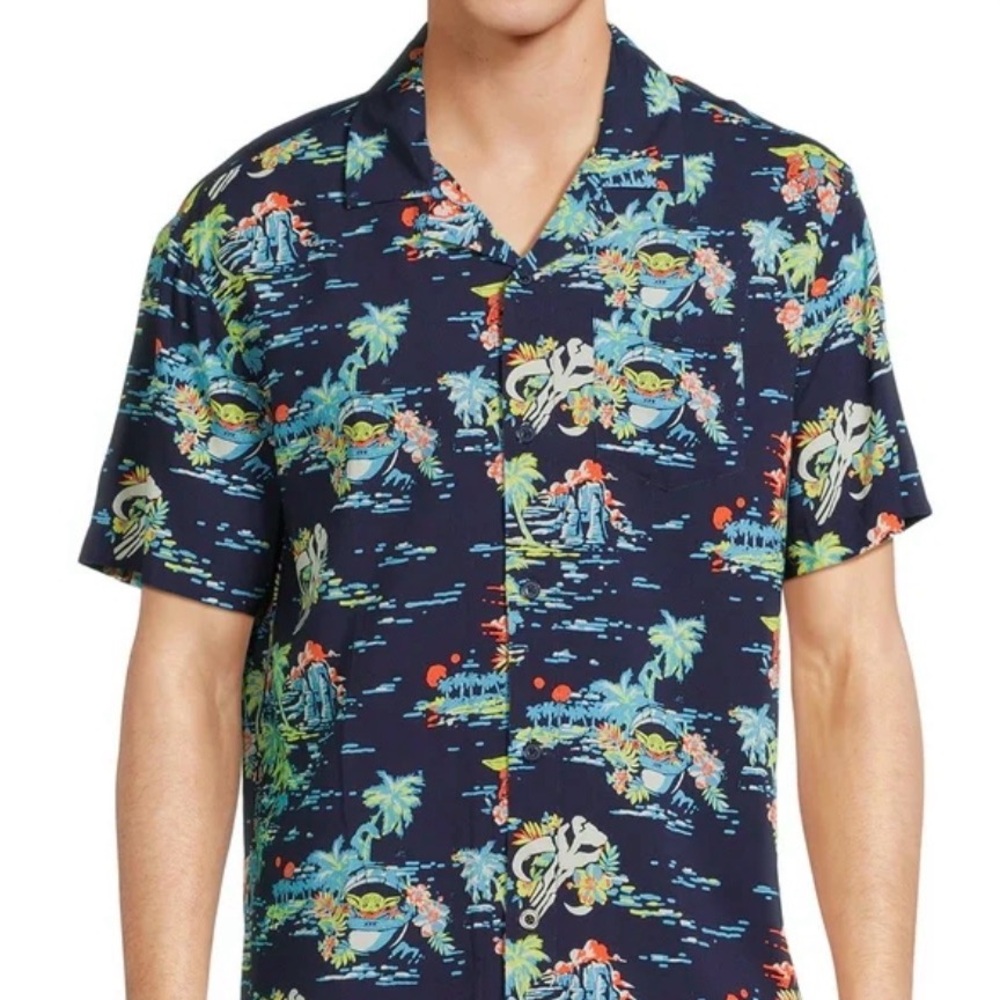 Star Wars Mandalorian Yoda Men’s Hawaiian Tropical Print Shirt Medium